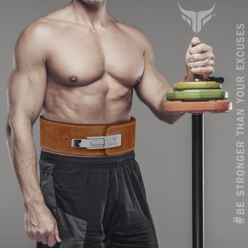 Mytra Fusion Gym Belt quality adjustable steel Lever Buckle Weight Lifting Leather Deadlifts Olympic Powerlifting Bodybuilding Fitness Workout Training Mytra Fusion heavy lifts competition mens women maximum back support intense stability secure tight fit squat Powrlifting Powelifting Weightlfting Gymbelts Squatbeltz Deadlifttbelt - Image 3